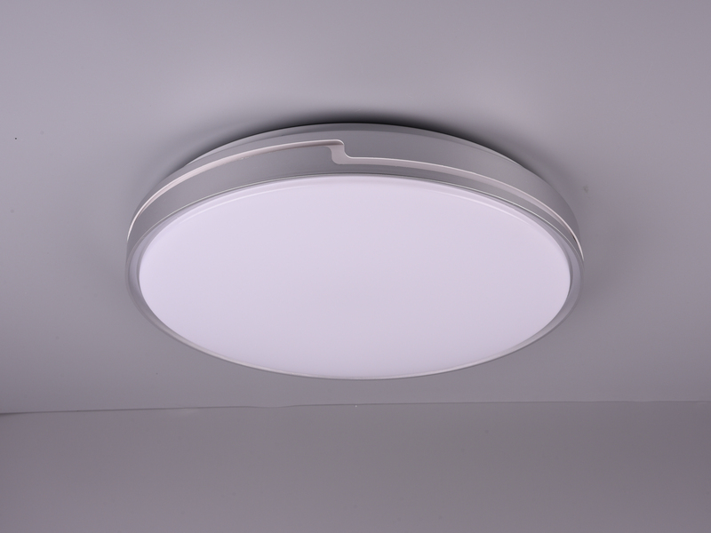 Flache LED Deckenleuchte dimmbar über Schalter Weiß Silber, Ø 49cm