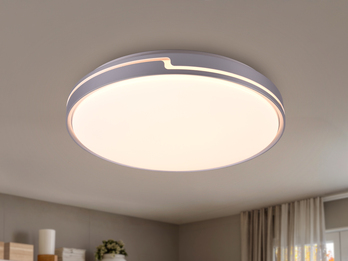 Flache LED Deckenleuchte dimmbar über Schalter Weiß Silber, Ø 49cm