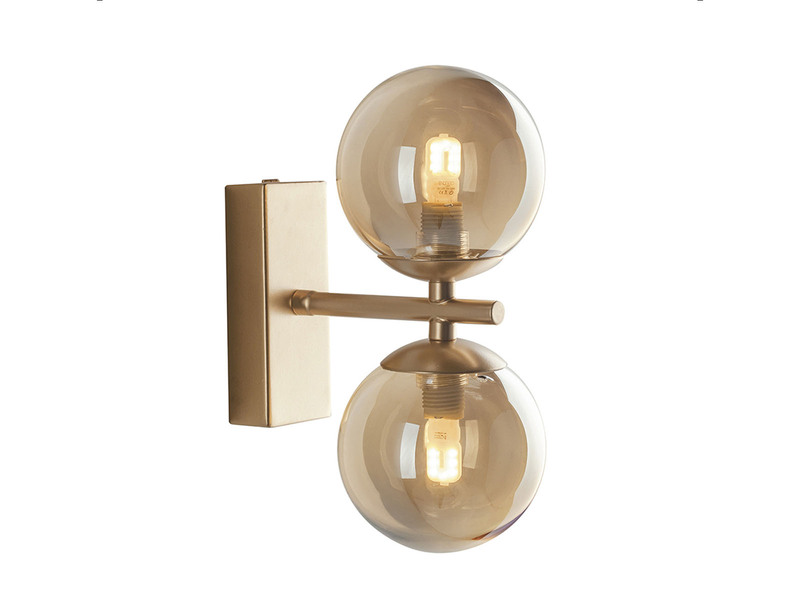 Wandleuchte Gold Messing & Glaskugeln, mit Schalter & LED dimmbar, Höhe 23cm