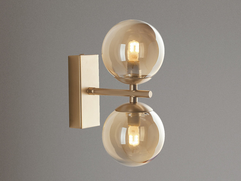 Wandleuchte Gold Messing & Glaskugeln, mit Schalter & LED dimmbar, Höhe 23cm
