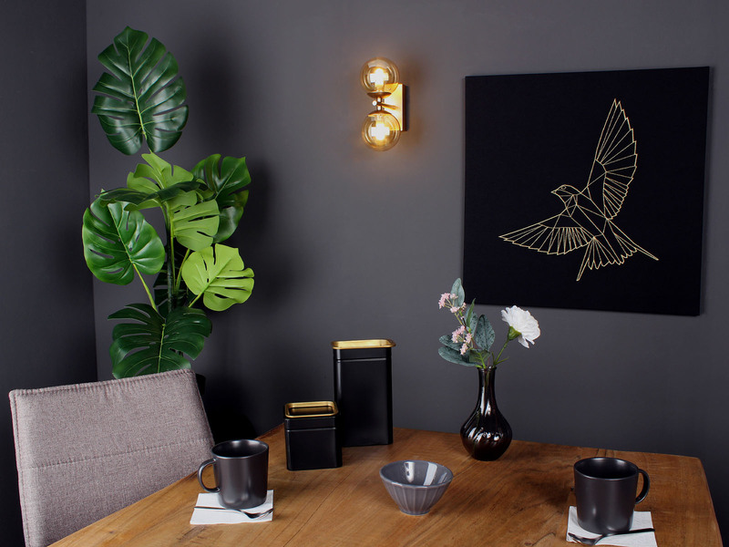 Wandleuchte Gold Messing & Glaskugeln, mit Schalter & LED dimmbar, Höhe 23cm