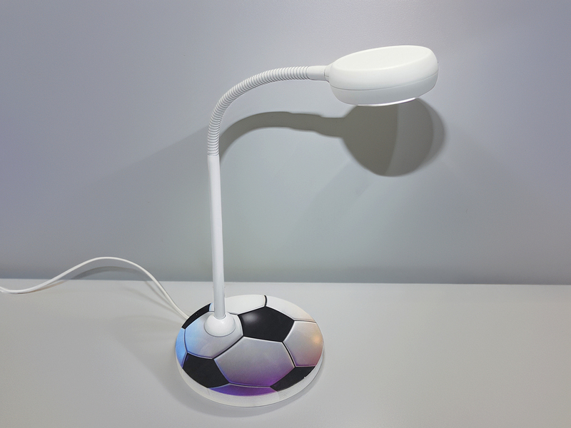 Kinder Schreibtischleuchte Weiß FUßBALL Motiv, Flexarm & LED-Leuchtmittel, 43cm