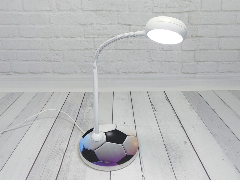 Kinder Schreibtischleuchte Weiß FUßBALL Motiv, Flexarm & LED-Leuchtmittel, 43cm