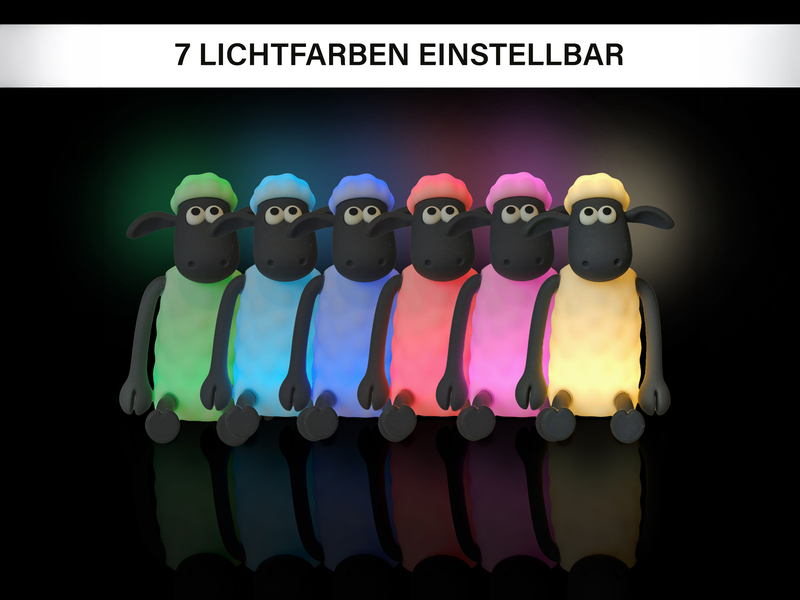 Nachtlicht SHAUN DAS SCHAF per USB aufladbar, dimmbar, 7 Lichtfarben, Höhe 14cm