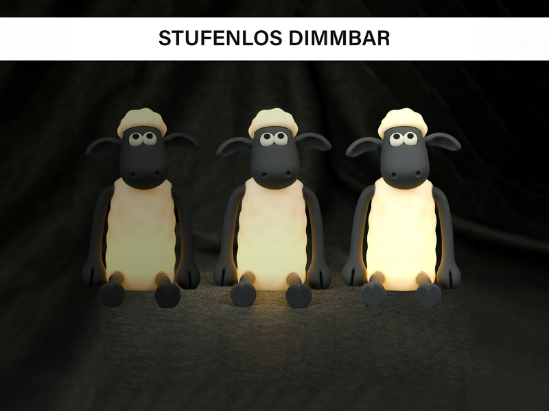 Nachtlicht SHAUN DAS SCHAF per USB aufladbar, dimmbar, 7 Lichtfarben, Höhe 14cm