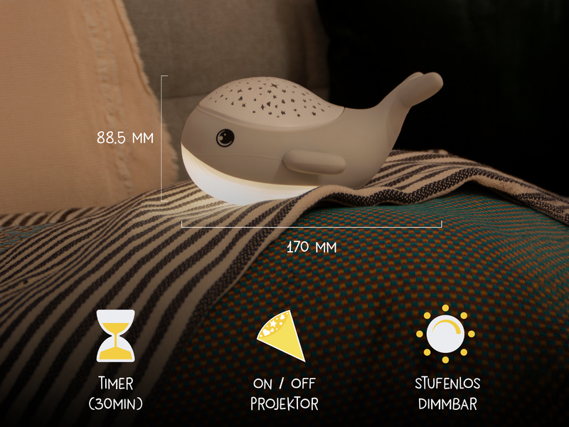 Akku Nachtlicht WILLY WHALE per USB aufladbar, dimmbar, Sternenhimmel, Höhe 14cm