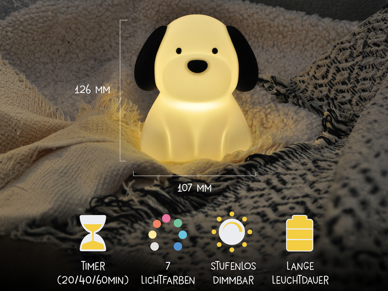 Nachtlicht BENNY BEAGLE per USB aufladbar, dimmbar, 7 Lichtfarben, Höhe 13cm