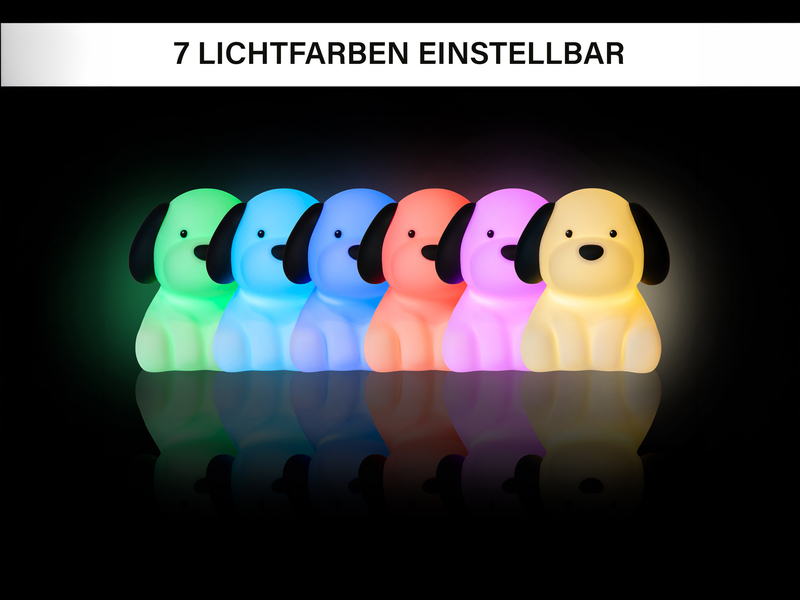 Nachtlicht BENNY BEAGLE per USB aufladbar, dimmbar, 7 Lichtfarben, Höhe 13cm