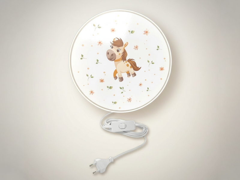 Kinderzimmer Wandlampe PONY PAULA mit Kabel, Stecker & Schalter, Ø 25cm