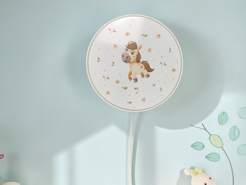 Kinderzimmer Wandlampe PONY PAULA mit Kabel, Stecker & Schalter, Ø 25cm