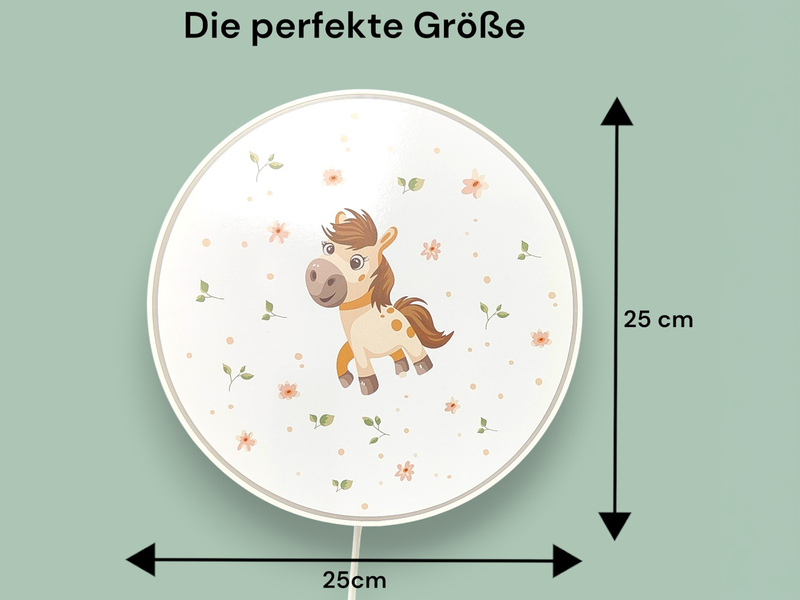 Kinderzimmer Wandlampe PONY PAULA mit Kabel, Stecker & Schalter, Ø 25cm