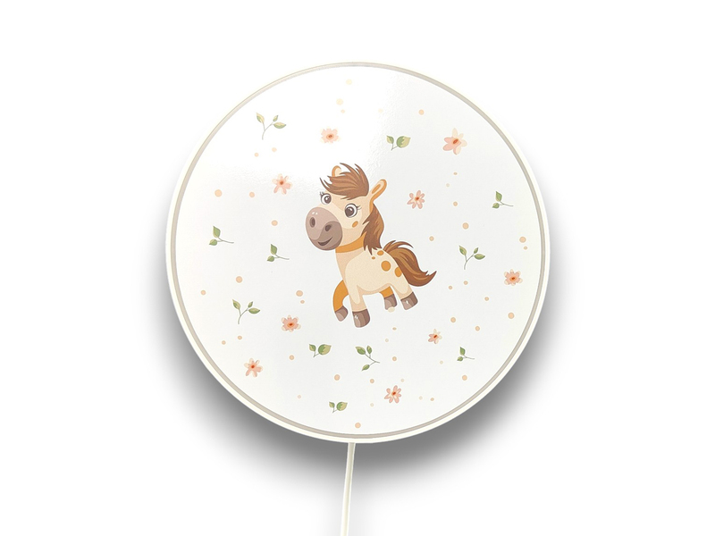LED Kinderzimmer Wandleuchte dimmbar mit Stecker und Schalter, Ponymotiv, Ø 25cm