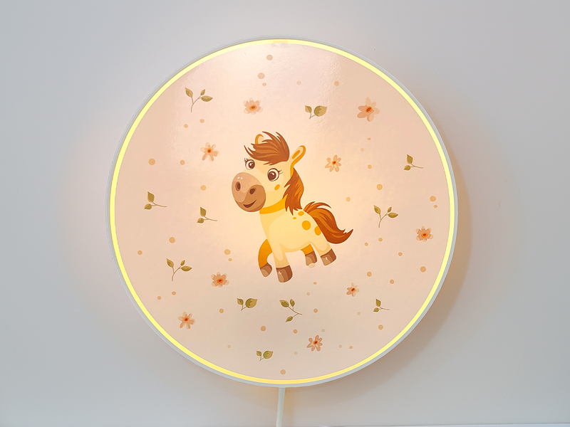 LED Kinderzimmer Wandleuchte dimmbar mit Stecker und Schalter, Ponymotiv, Ø 25cm