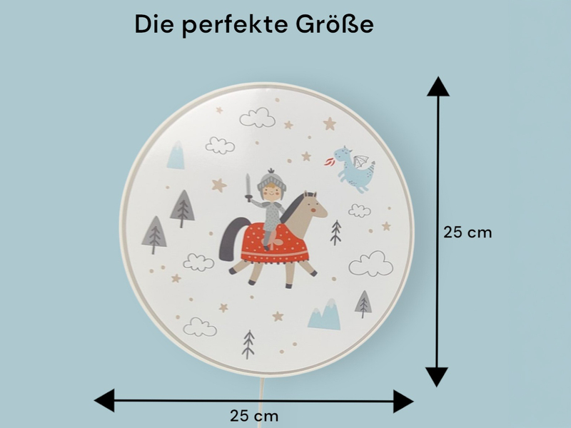 Kinderzimmer Wandlampe RITTER THEO mit Kabel, Stecker & Schalter, Ø 25cm