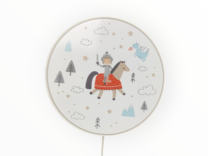 LED Kinderzimmer Wandleuchte dimmbar mit Stecker und Schalter Rittermotiv Ø 25cm
