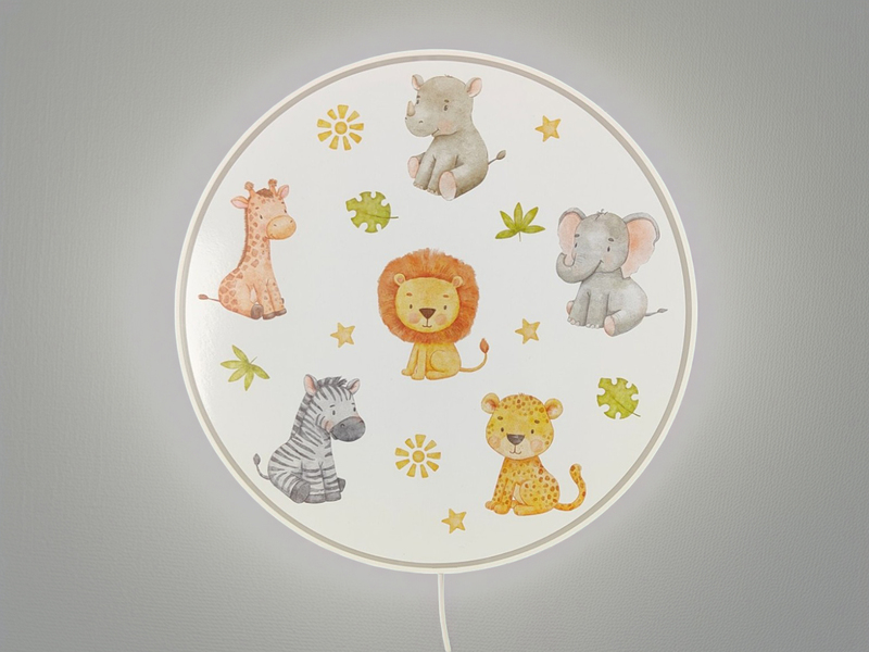 Kinderzimmer Wandlampe LITTLE SAFARI mit Kabel, Stecker & Schalter, Ø 25cm