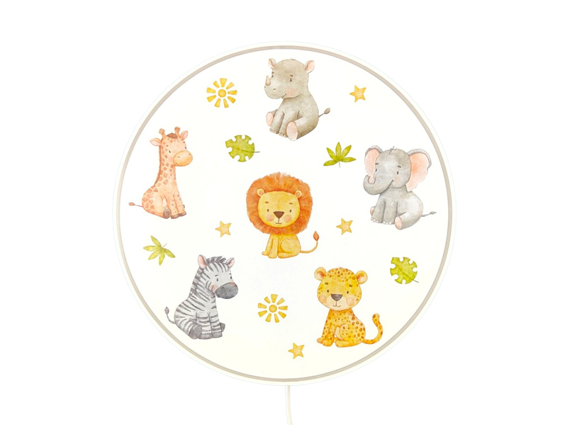 LED Kinderzimmer Wandleuchte dimmbar mit Stecker und Schalter Safarimotiv Ø 25cm