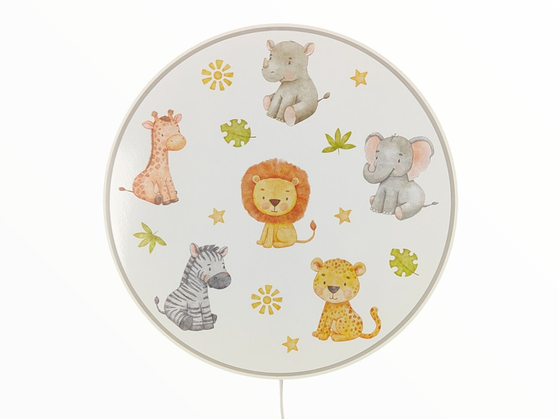 LED Kinderzimmer Wandleuchte dimmbar mit Stecker und Schalter Safarimotiv Ø 25cm
