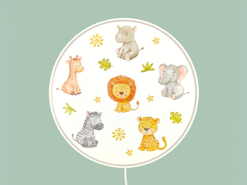 LED Kinderzimmer Wandleuchte dimmbar mit Stecker und Schalter Safarimotiv Ø 25cm