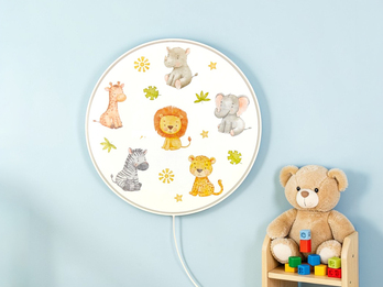 LED Kinderzimmer Wandleuchte dimmbar mit Stecker und Schalter Safarimotiv Ø 25cm