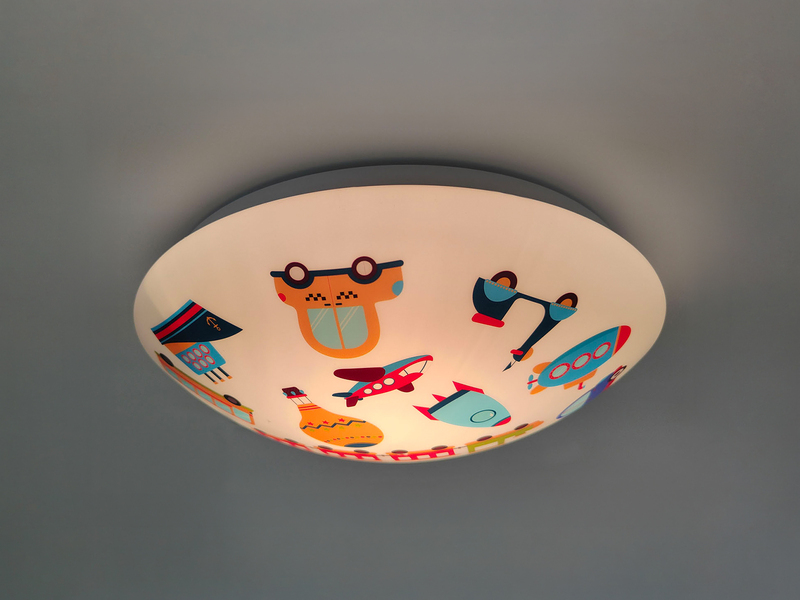 Coole LED Deckenleuchte dimmbar mit Fahrzeugen Motiv fürs Kinderzimmer Ø 35cm