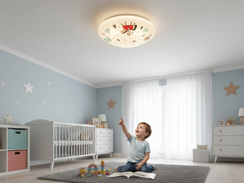 Kinderzimmer Lampe RITTER THEO Deckenlampe Opalweiß & bunt Ø 35cm