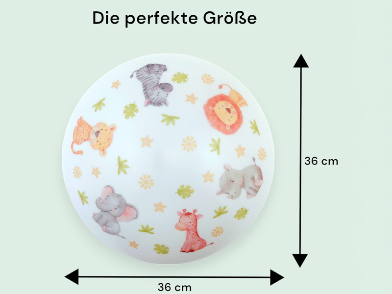 Coole LED Deckenleuchte dimmbar mit Safari Motiv fürs Kinderzimmer, bunt Ø 35cm