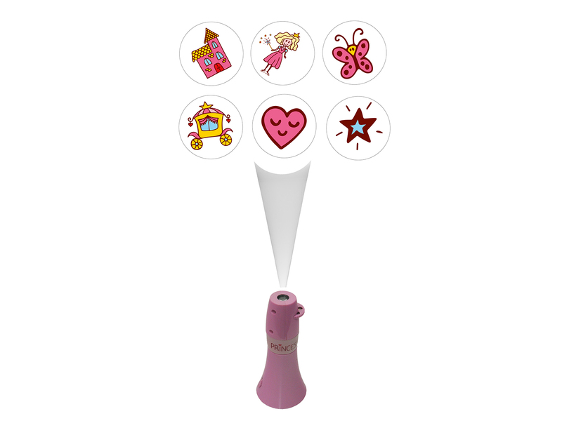 Kinderzimmer Nachtlicht PRINZESSIN (6 Motive) Taschen-Projektor Batterie H: 15cm