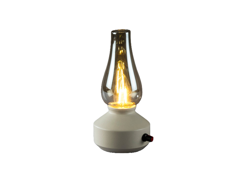 Outdoor LED Akku Tischleuchte USB aufladbar, Weiß mit Rauchglas, Höhe 24,5cm