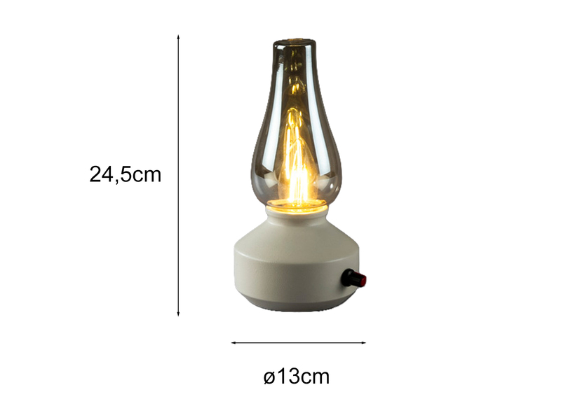 Outdoor LED Akku Tischleuchte USB aufladbar, Weiß mit Rauchglas, Höhe 24,5cm