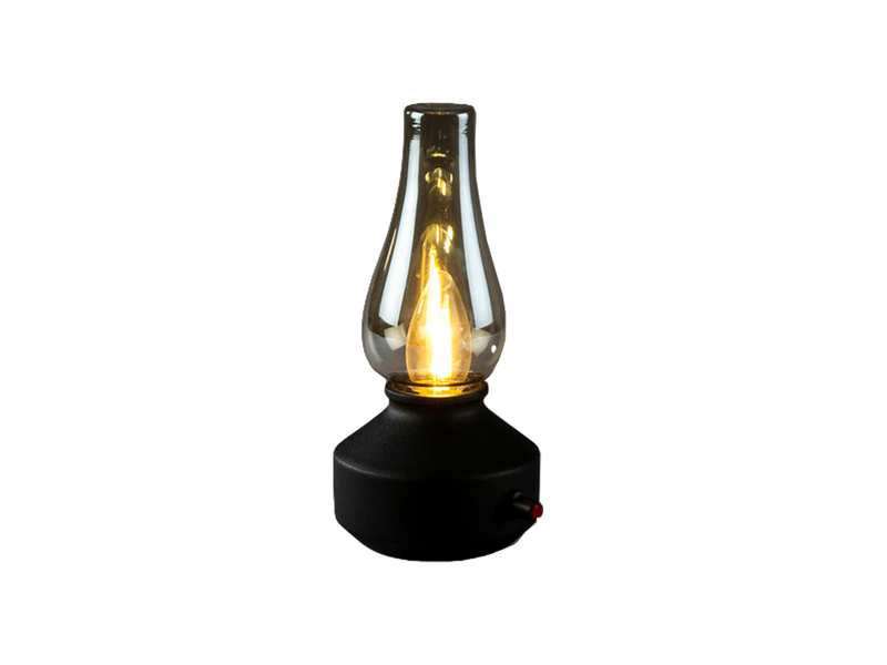 Outdoor LED Akku Tischleuchte USB aufladbar, Schwarz mit Rauchglas, Höhe 24,5cm