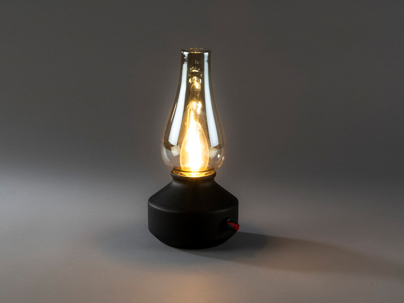 Outdoor LED Akku Tischleuchte USB aufladbar, Schwarz mit Rauchglas, Höhe 24,5cm