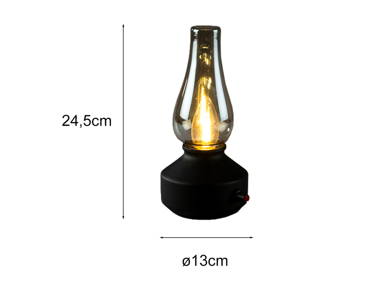 Outdoor LED Akku Tischleuchte USB aufladbar, Schwarz mit Rauchglas, Höhe 24,5cm
