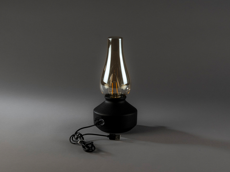 LED Akku Tischleuchte für Innen & Außen, Schwarz mit Rauchglas, Höhe 24,5cm