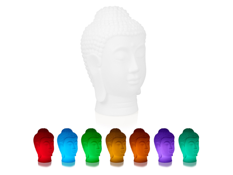 Deko LED RGBW Solarleuchte Buddha Kopf mit Fernbedienung, Höhe 50cm