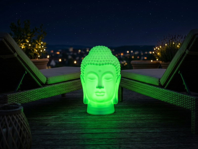 Deko LED RGBW Solarleuchte Buddha Kopf mit Fernbedienung, Höhe 50cm