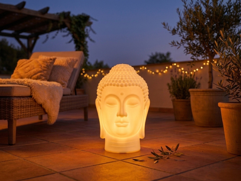 Deko LED RGBW Solarleuchte Buddha Kopf mit Fernbedienung, Höhe 50cm