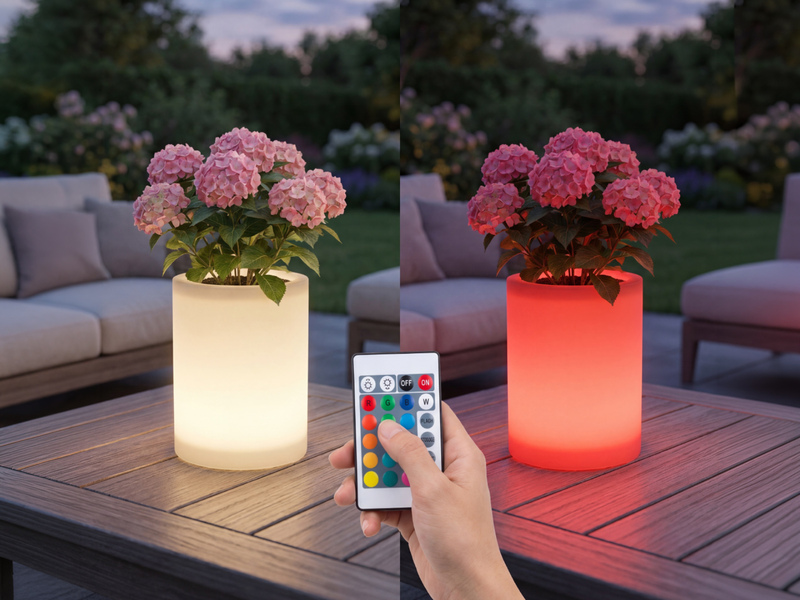 LED Solar Blumentopf mit RGBW Farbwechsel & Fernbedienung, Höhe 30cm