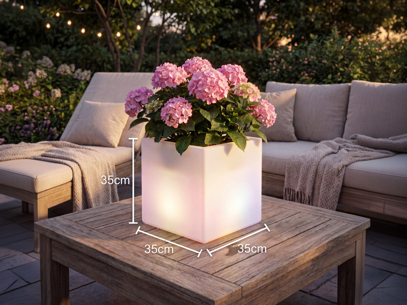 2er Set LED Solar Blumentopf mit RGBW Farbwechsel & Fernbedienung, 35x35cm