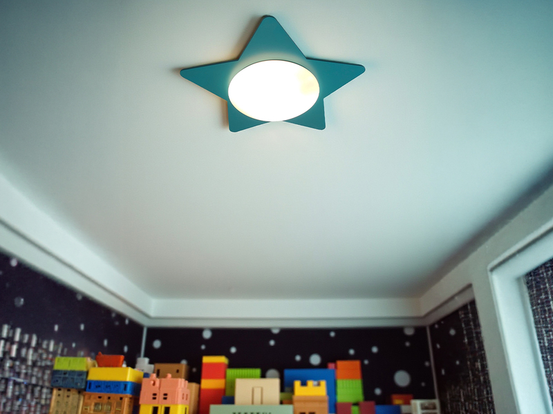 Große Deckenleuchte Stern fürs Kinderzimmer MDF Holz in Petrol, E27, B 53cm