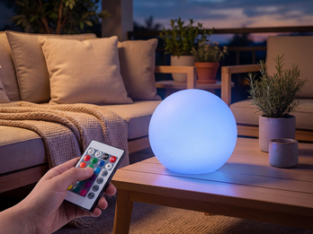 Deko LED RGBW Solar Kugelleuchte Outdoor mit Fernbedienung, Höhe 28cm