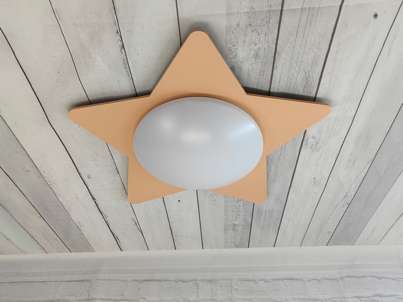 Deckenleuchte Stern fürs Kinderzimmer mit Holz Pfirsichfarben, Ø 53cm & E27 LED