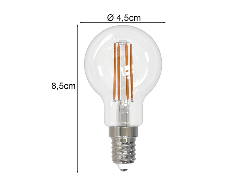 E14 Filament LED - 2,5 Watt, 470 Lumen, 4000K neutralweiß Ø 4,5cm, nicht dimmbar