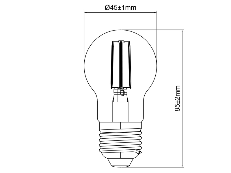 E27 Filament LED - 2,5 Watt, 470 Lumen, 4000K neutralweiß Ø 4,5cm, nicht dimmbar