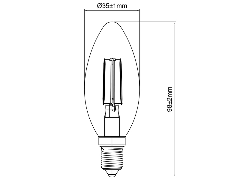 E14 Filament LED - 2,5 Watt, 470 Lumen, 3000K warmweiß, Ø 3,5cm, nicht dimmbar