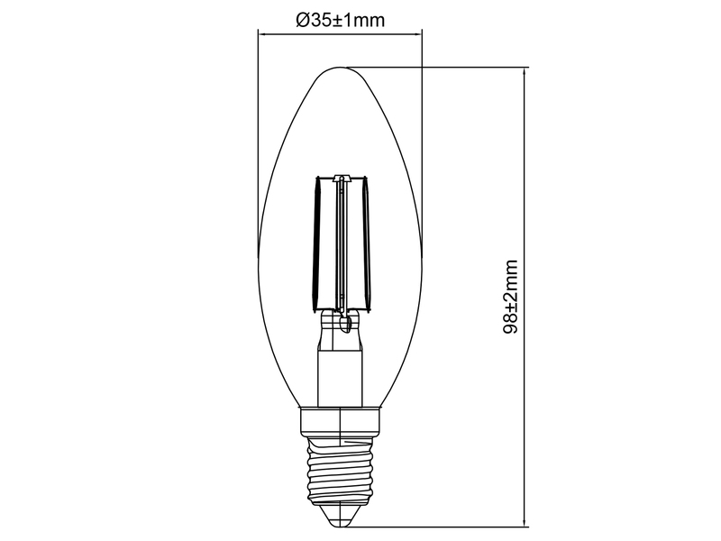 E14 Filament LED - 2,5 Watt, 470 Lumen, 4000K neutralweiß Ø 3,5cm, nicht dimmbar