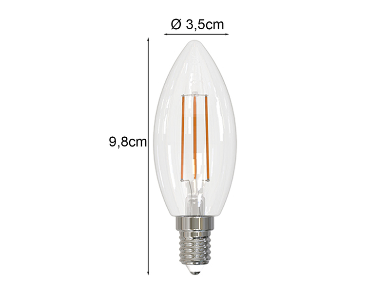 E14 Filament LED - 2,9 Watt, 470 Lumen, 2700K warmweiß, Ø 3,5cm, extern dimmbar