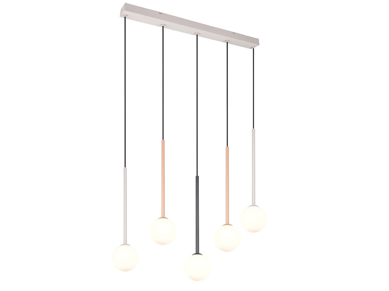 Pendelleuchte FIRANO mehrfarbig 5-flammig mit Glaskugeln, Breite 107cm
