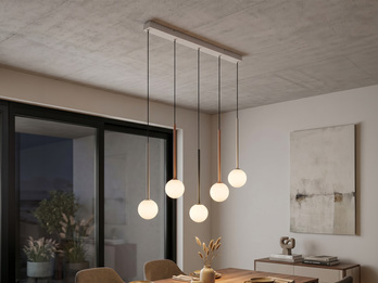 Pendelleuchte FIRANO mehrfarbig 5-flammig mit Glaskugeln, Breite 107cm Pendelleuchte FIRANO mehrfarbig 5-flammig mit Glaskugeln, Breite 107cm