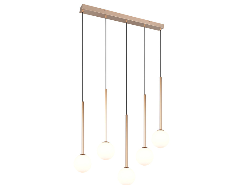 Pendelleuchte FIRANO Gold 5-flammig mit Glaskugeln, Breite 107cm